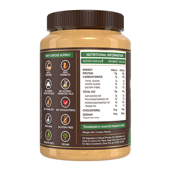 nutritional information of Alpino Natural Peanut Butter Crunch